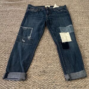 Current/Elliott Dark Blue Patchwork Cropped Jeans